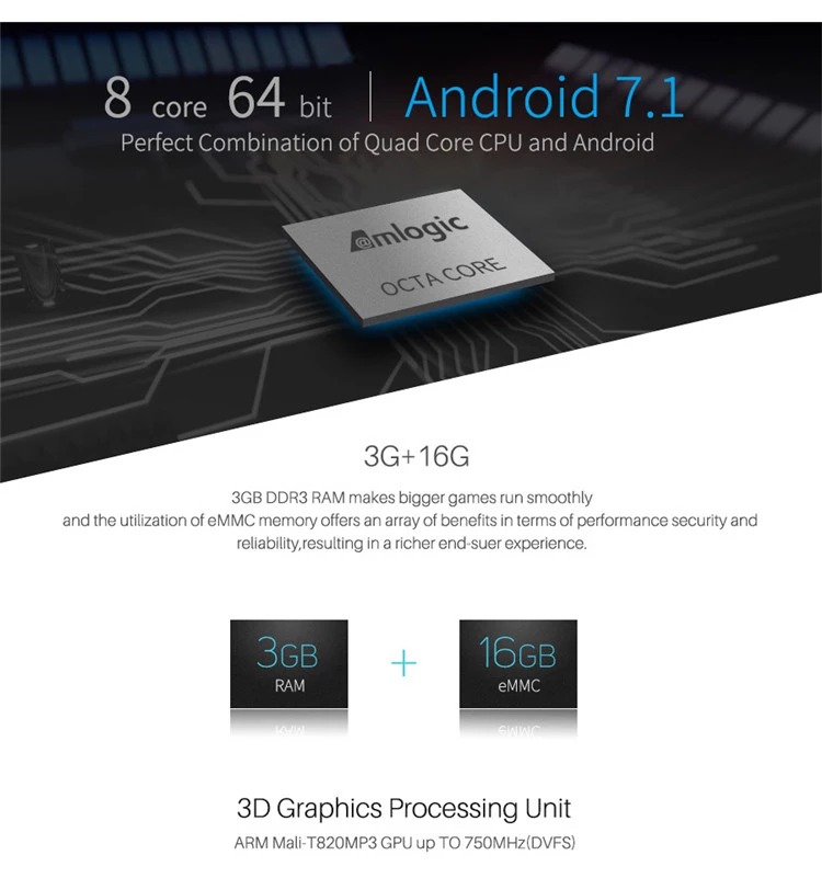 KIII PRO Android 7.1 TV BOX + DVB-S2 & T2 3GB/16GB Media Player- K3 Pro