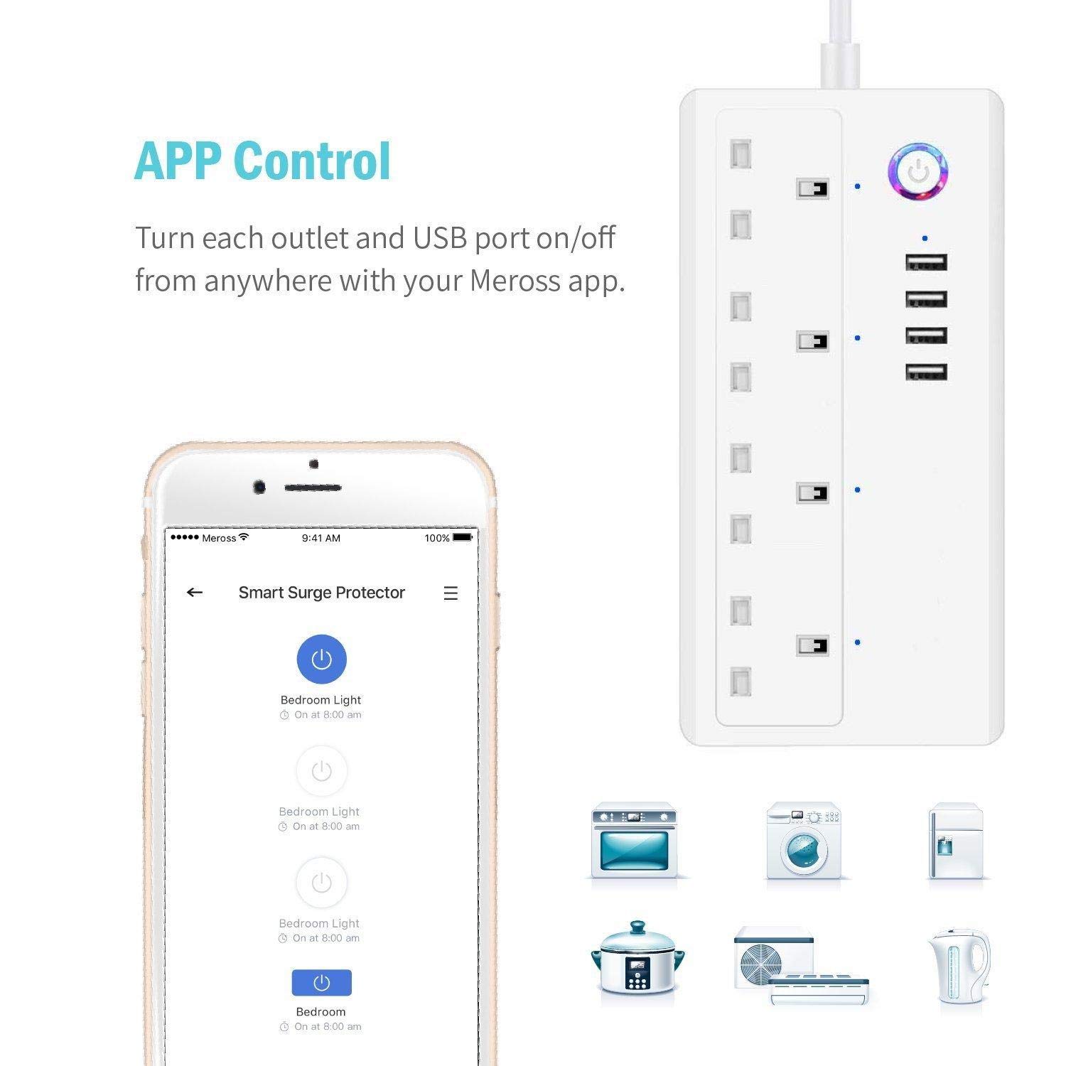 Smart Wifi Plug Extension iOS Android App Remote Control Power Socket Strip with 4 AC Plug Outlets