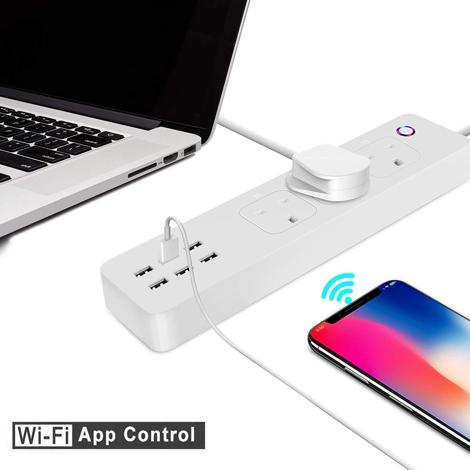Smart WiFi Power Strip APP Remote Voice Individual Control with Amazon Alexa Google Home Assistant 3 AC 6 USB Extension Lead Cord Timer via Android iOS Smartphone Tablets Works with WiFi 2.4GHz