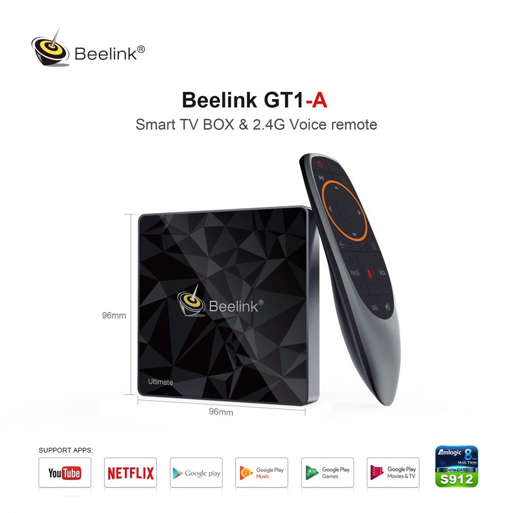 Beelink GT1-A Ultimate TV Box Android 7.1 DDR4 3GB RAM 32GB ROM Amlogic S912 Octa Core 2.4G+5.8G Dual WIFI 1000Mbps Support 4K Video With Voice Remote Control Media Player