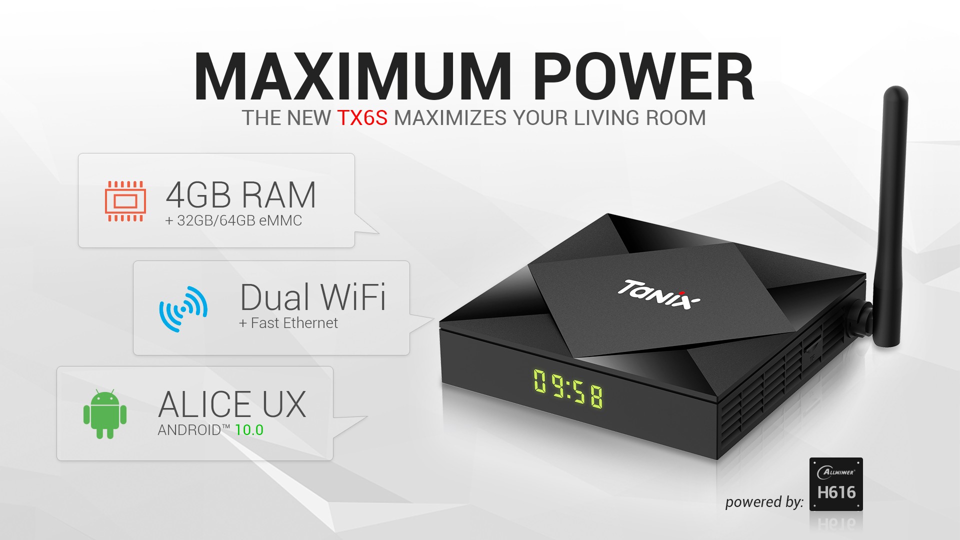 Tanix TX6s Android 10 Smart 4K TV Box - 4GB RAM+32GB ROM