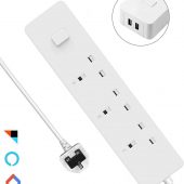 WiFi Smart Power Strip with 3 AC Individual Outlets & 2 USB Ports, Smart Multi Plug Sockets with Remote, Voice and App Control, Timing Function & Surge Protected Extension Leads (5ft), White