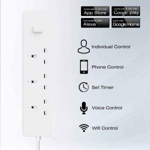 WiFi Smart Power Strip with 3 AC Individual Outlets & 2 USB Ports, Smart Multi Plug Sockets with Remote, Voice and App Control, Timing Function & Surge Protected Extension Leads (5ft), White