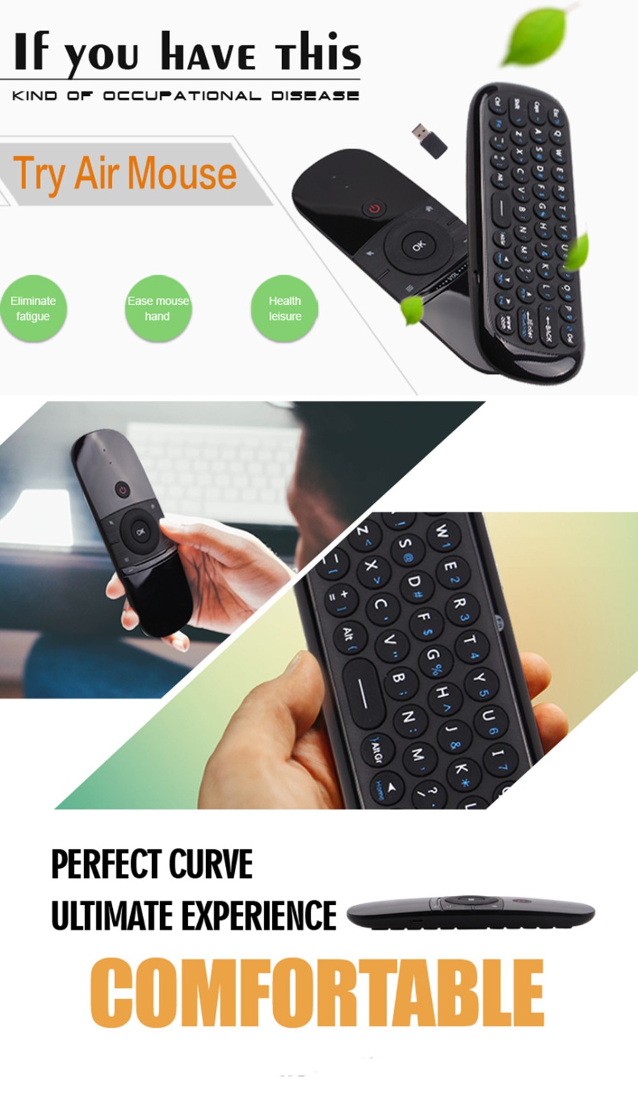 W1 Fly Air Mouse Wireless Mini Keyboard Mouse 2.4G Rechargeable Mini Remote Control For Smart TV Android TV Box Mini Pc