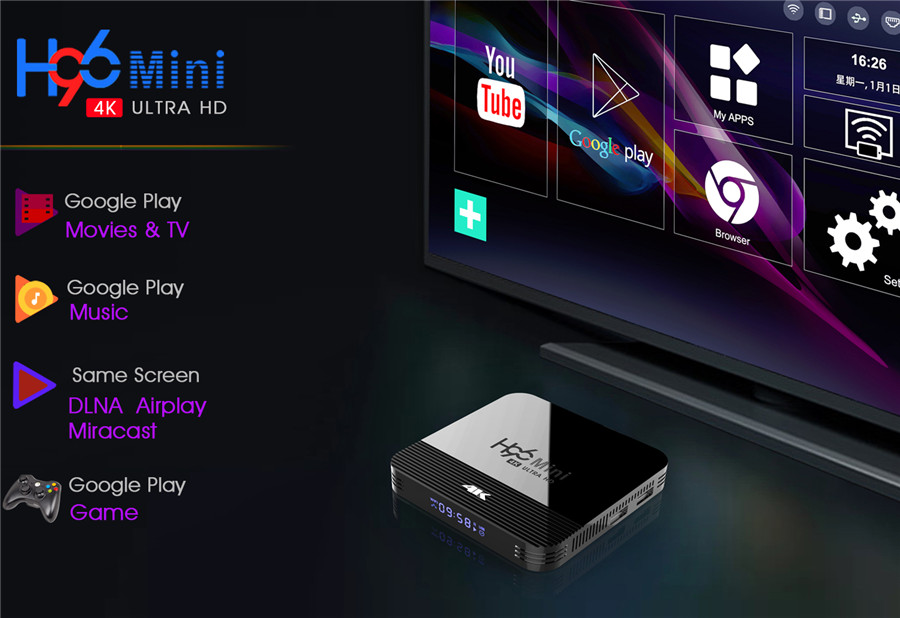 H96 Mini H8 Android 9.0 TV Box Quad Core 6K H.265 Wifi netflix Youtube Set top box H96 mini 2GB 16GB - UK PLUG 2GB RAM 16GB ROM