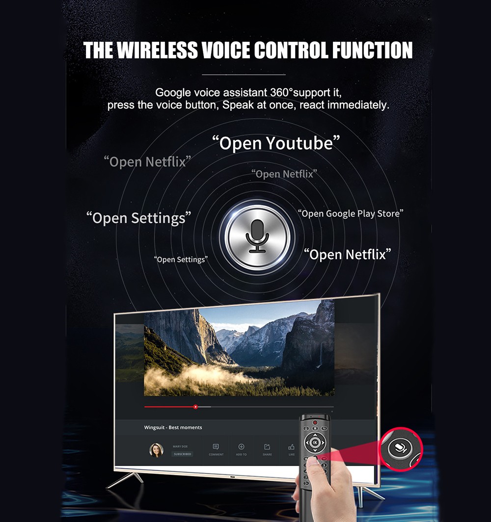 MT1 2.4G Wireless Backlit Gyroscope Voice Control Airmouse IR Learning for Mac OS Windows Android Linux - Black