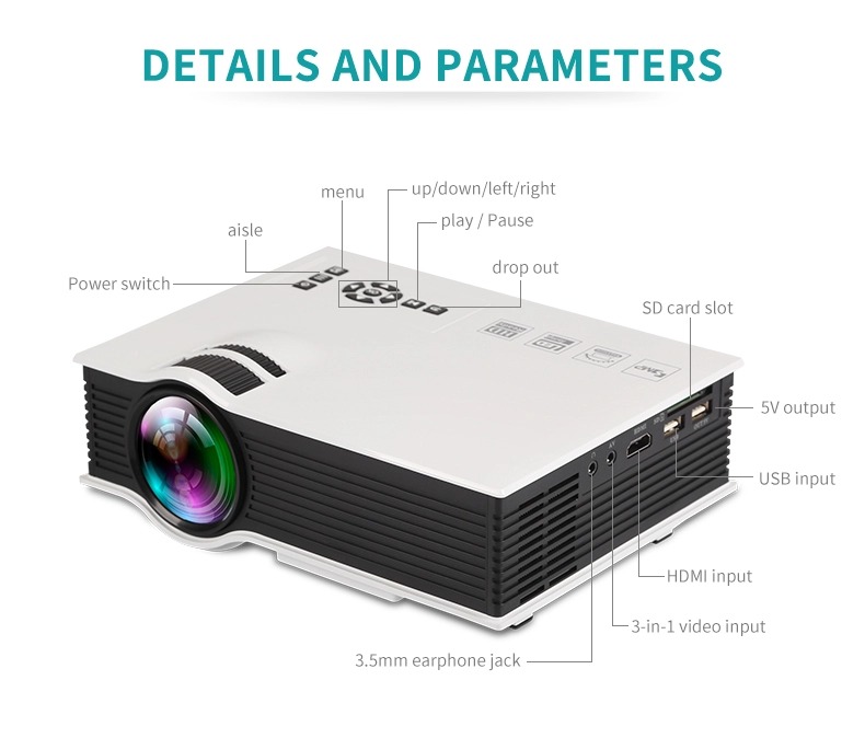 Unic UC68 WiFi Projector- Portable LED 1800 Lumens Home Cinema Projector - White