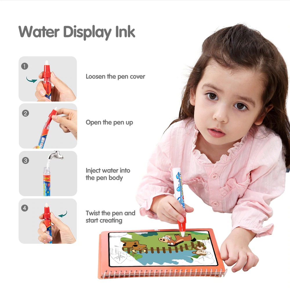 Tumama Kids Magic Water Drawing Book - Animals Coloring Doodle Magic Pen DIY Drawing Toys early education For Kids