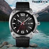 TEEKEY'S TK3161 Men/Women Luxury Brand Leather Chronograph and Date Watch - Black
