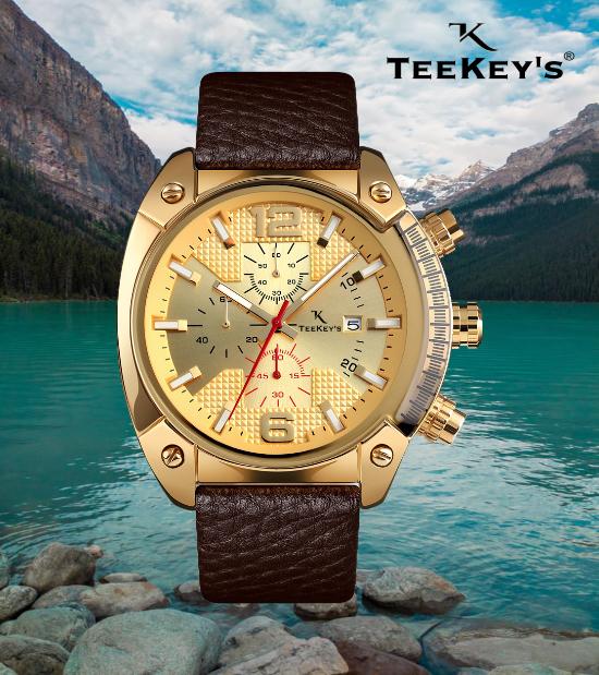 TEEKEY'S TK3161 Men/Women Luxury Brand Leather Chronograph and Date Watch - Black