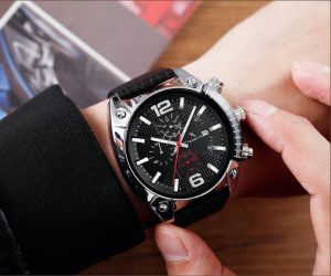 TEEKEY'S TK3161 Men/Women Luxury Brand Leather Chronograph and Date Watch - Black