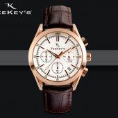 TEEKEY'S TK3165 Men Luxury Brand Chronograph and Date Leather Watch - White