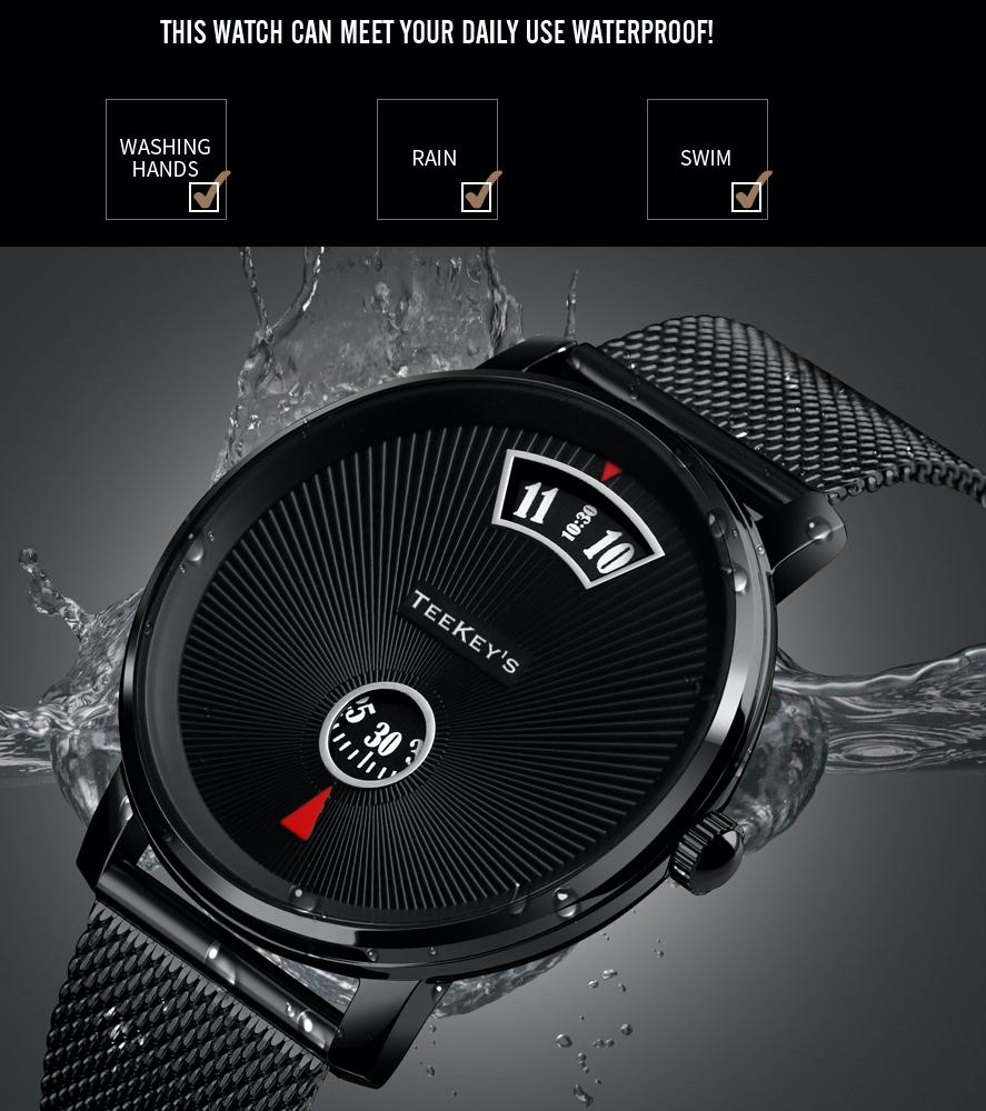 TEEKEY'S TK3171 Men/Women Luxury Brand Stainless Steel Mesh Watch - Black Mesh