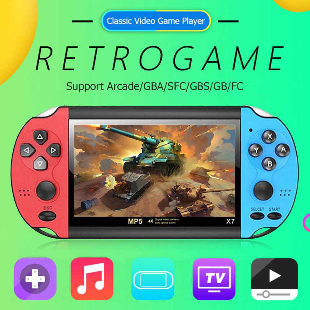 X7 Handheld Game Console Player 4.3 Inch LCD Display 8GB MP5 Video Game Red Blue
