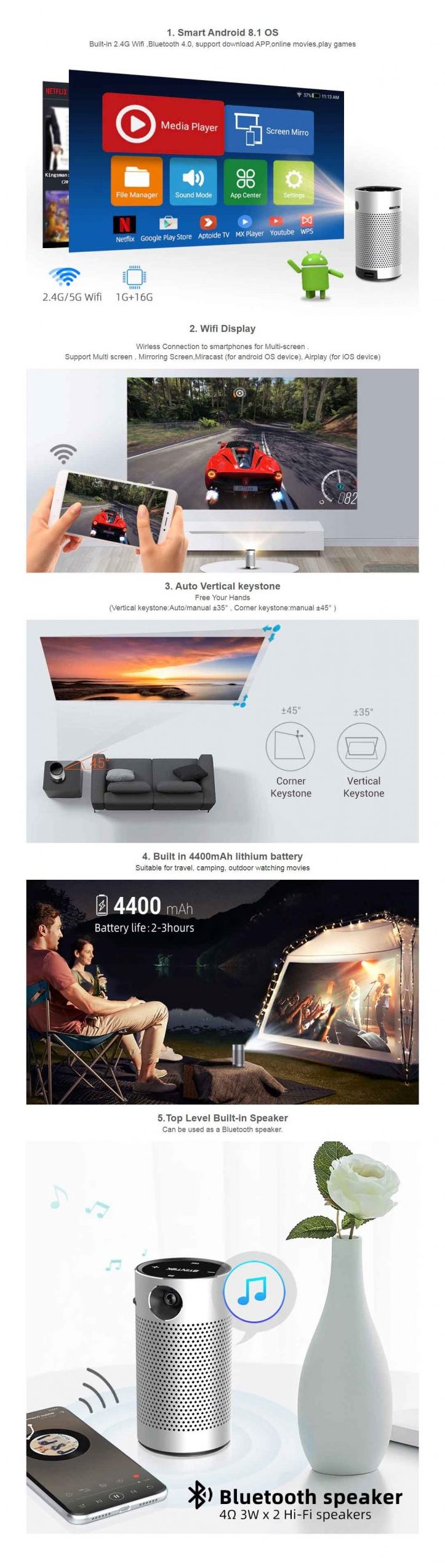 Byintek UFO P7 Android Projector - Portable Smart Home Theater Pocket Battery Projector