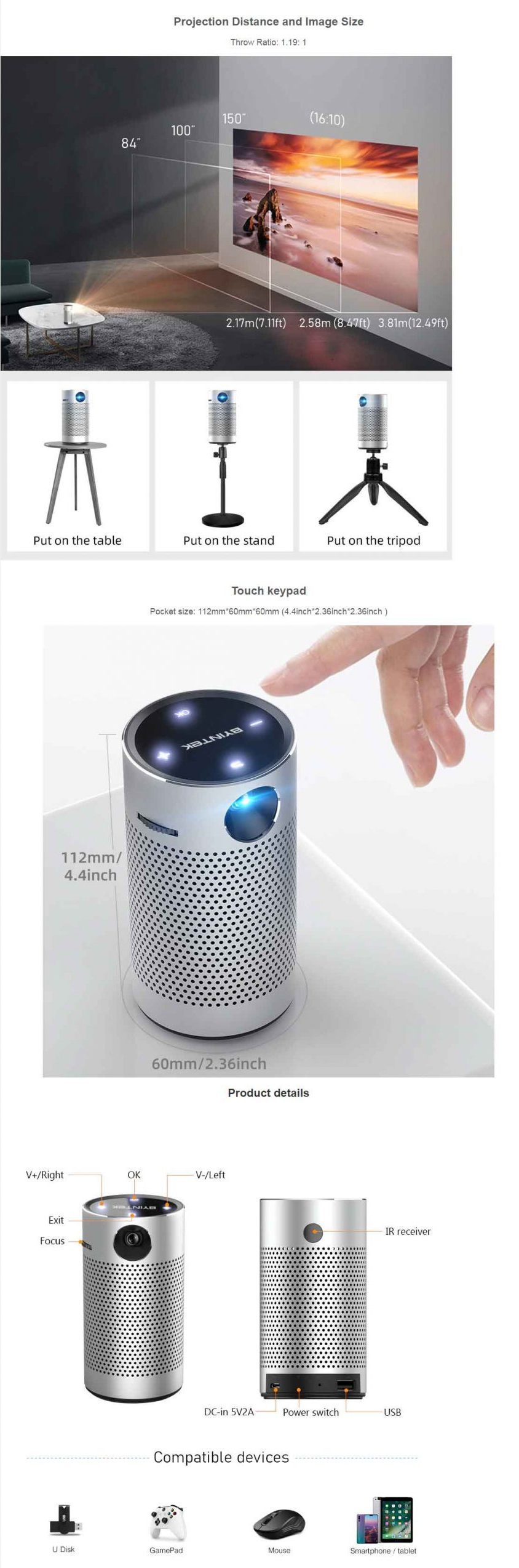 Byintek UFO P7 Android Projector - Portable Smart Home Theater Pocket Battery Projector