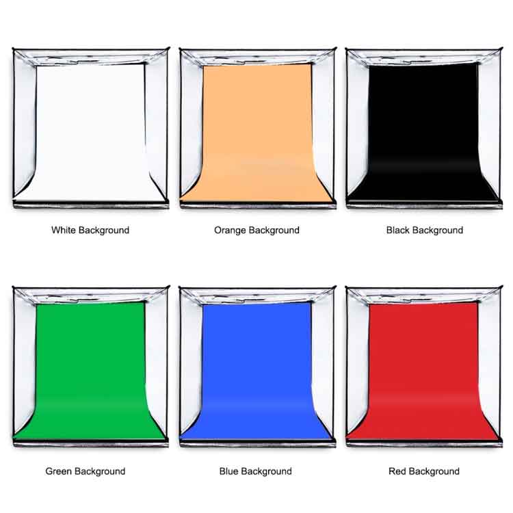PULUZ Photo Studio Light Box Portable 60 x 60 x 60 cm Light Tent LED White Light Dimmable Mini 36W Photography Studio Tent Kit with 6 Removable Backdrop (Black Orange White Green Blue Red)(UK Plug)