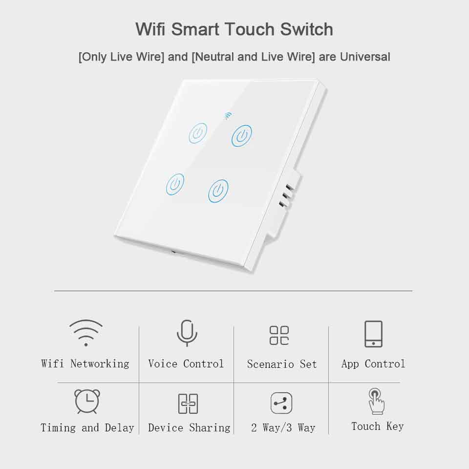 DS-101 Wifi Smart Touch Switch 4 Gang Wireless Wall Light Switch