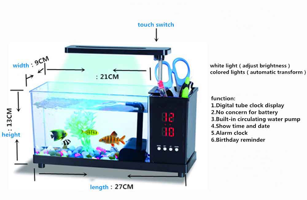 FS12 USB Desktop Aquarium Mini Fish Tank with LED Light for Home Office Decoration