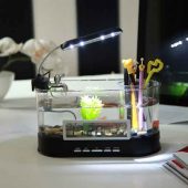 FS13 USB Desktop Aquarium Mini Fish Tank With LCD Display LED Light - Black