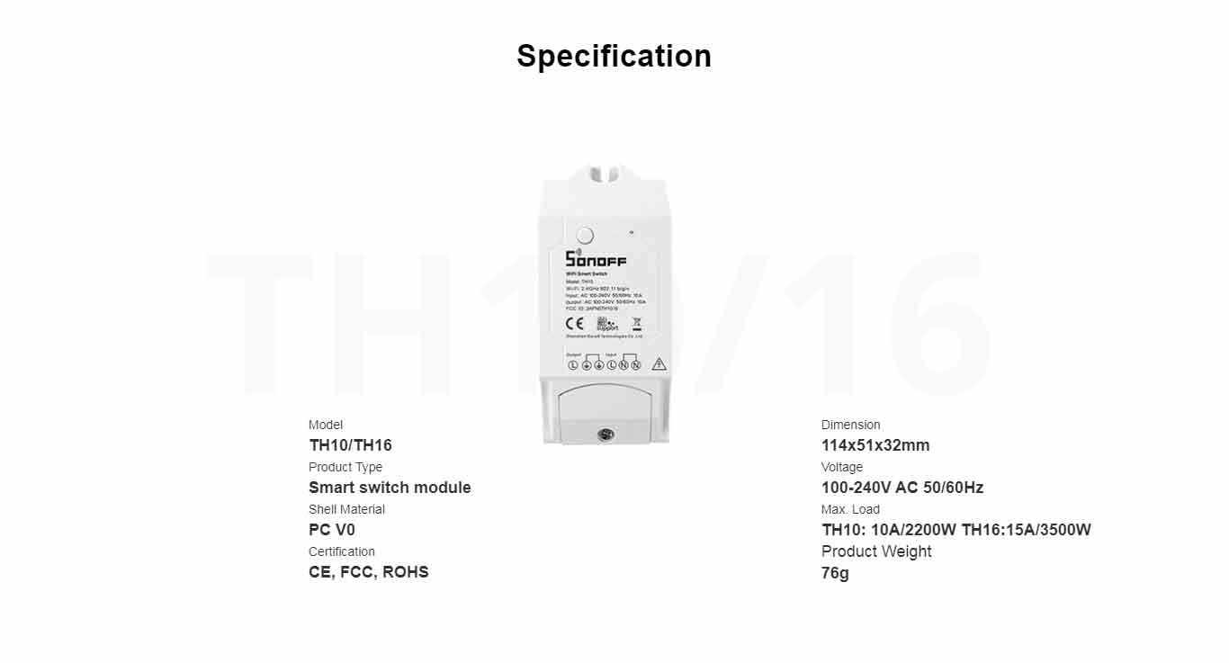 Sonoff TH16 Wi-Fi Smart Switch with Temperature and Humidity Monitoring