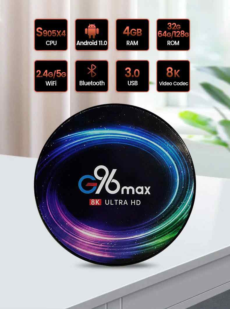G96 Max Android Smart TV Box - 8K Ultra HD 4GB RAM 64GB ROM Amlogic S905X4