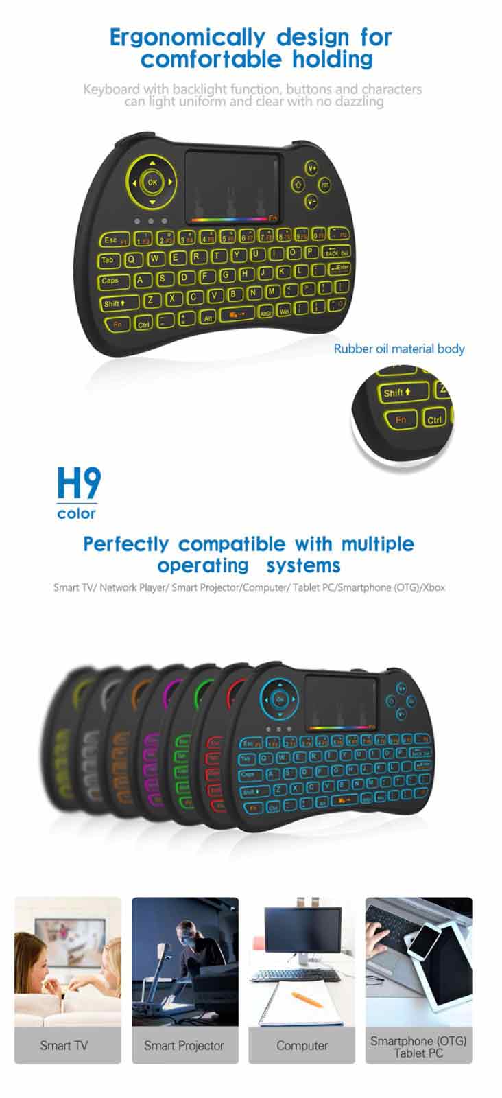 H9 Mini Wireless Keyboard With Touchpad & RGB Backlit