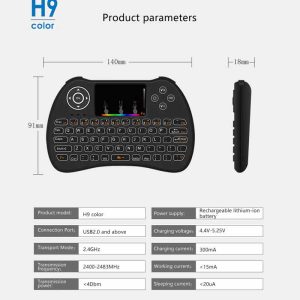 H9 Mini Wireless Keyboard With Touchpad & RGB Backlit
