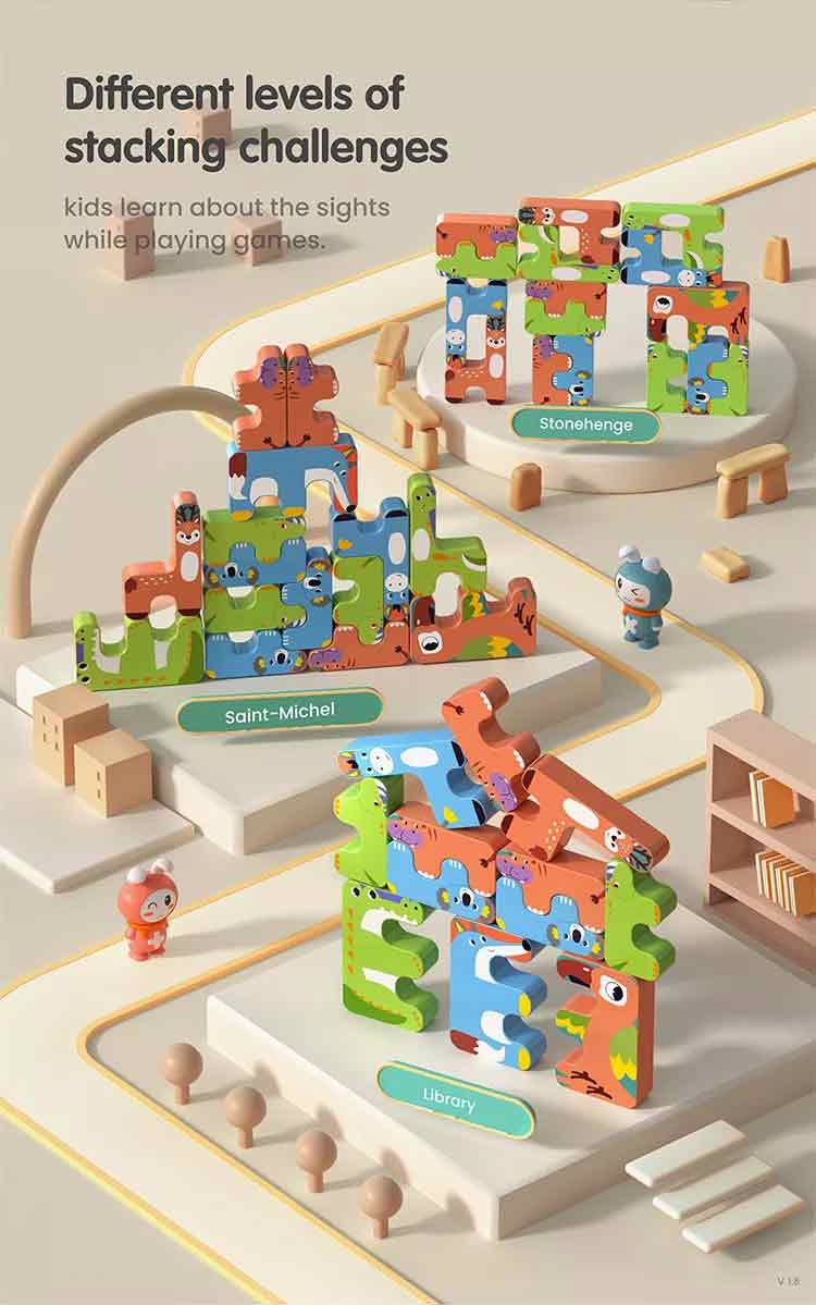 Tumama TM254 15pcs Animals Stacking Toys- Educational Kids Balance Building Block